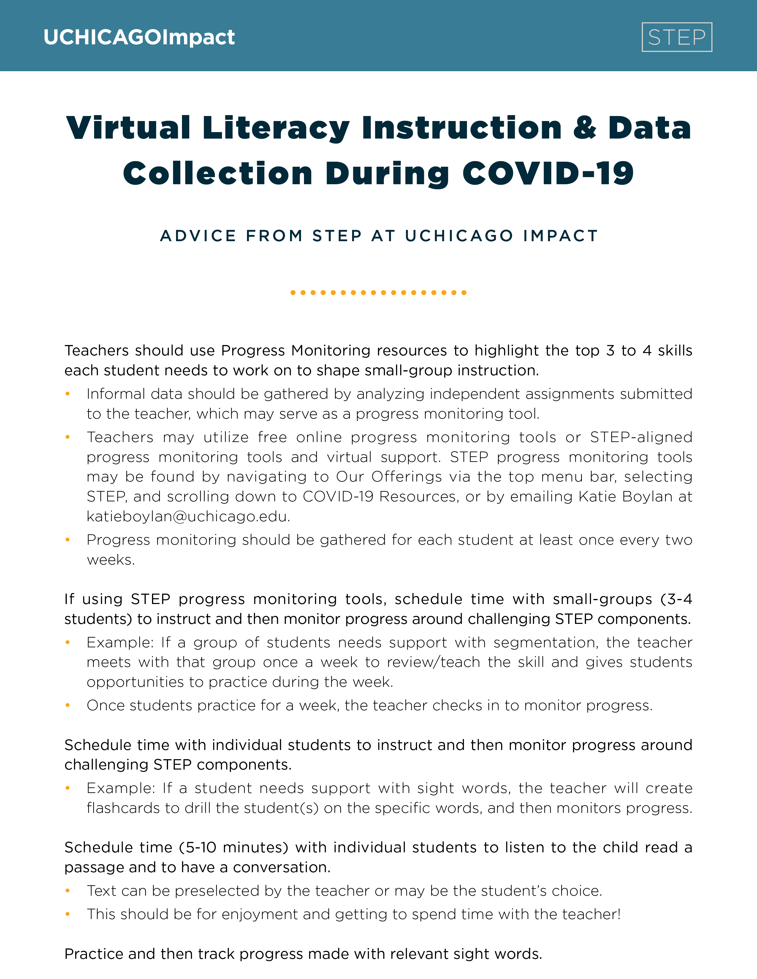 Virtual Literacy Instruction & Data Collection During COVID-19: Advice from STEP at UChicago Impact